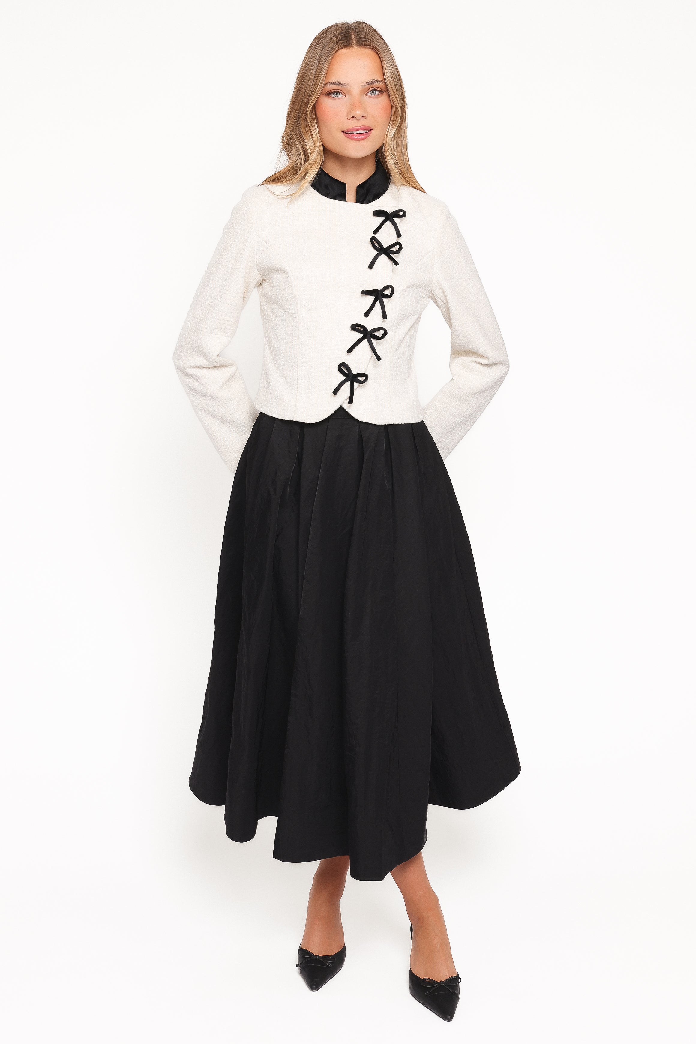 Jorah Twill Cropped Bow Jacket - Cream