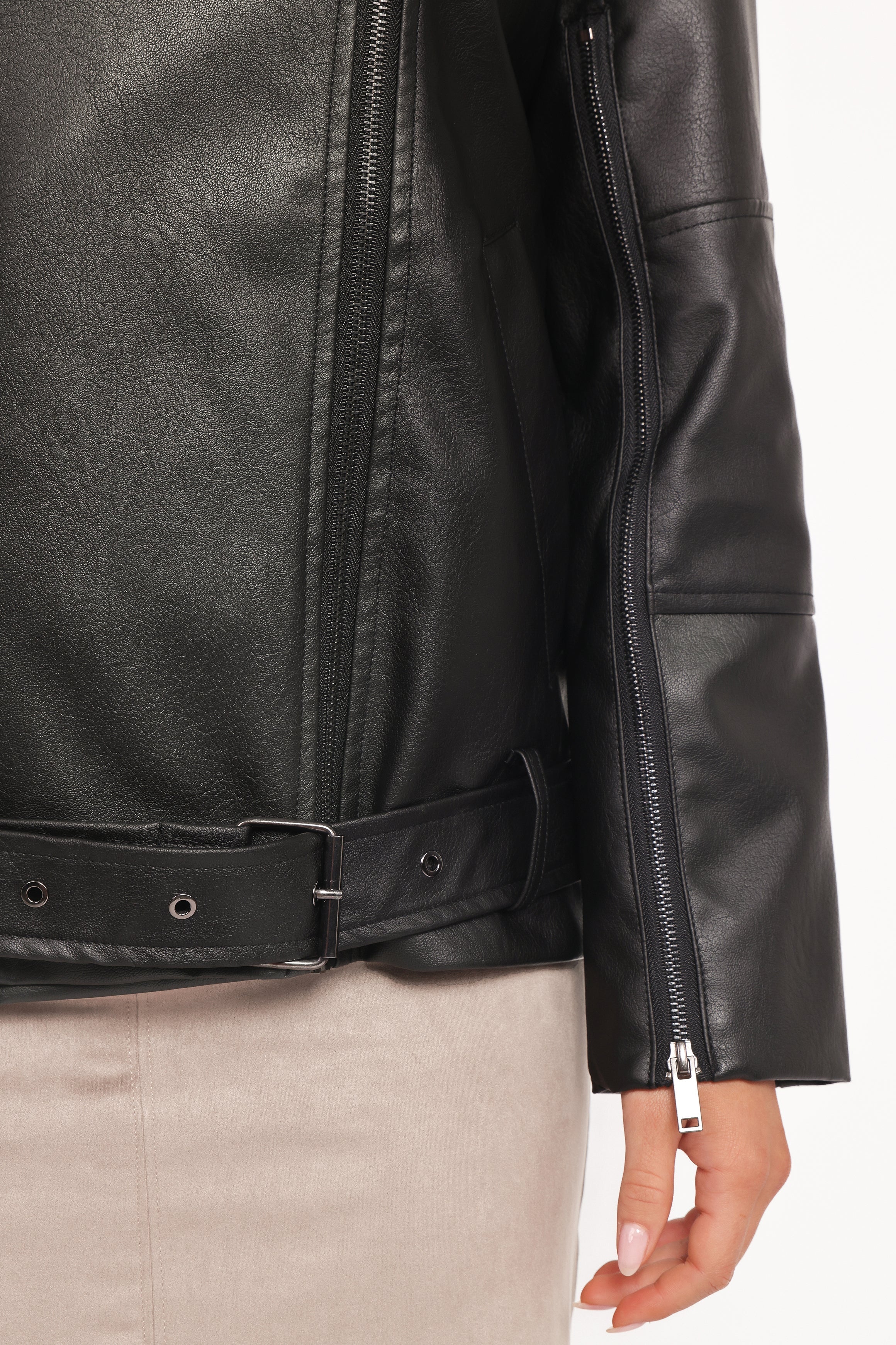 Parsons Oversized Faux Leather Moto Jacket - Black