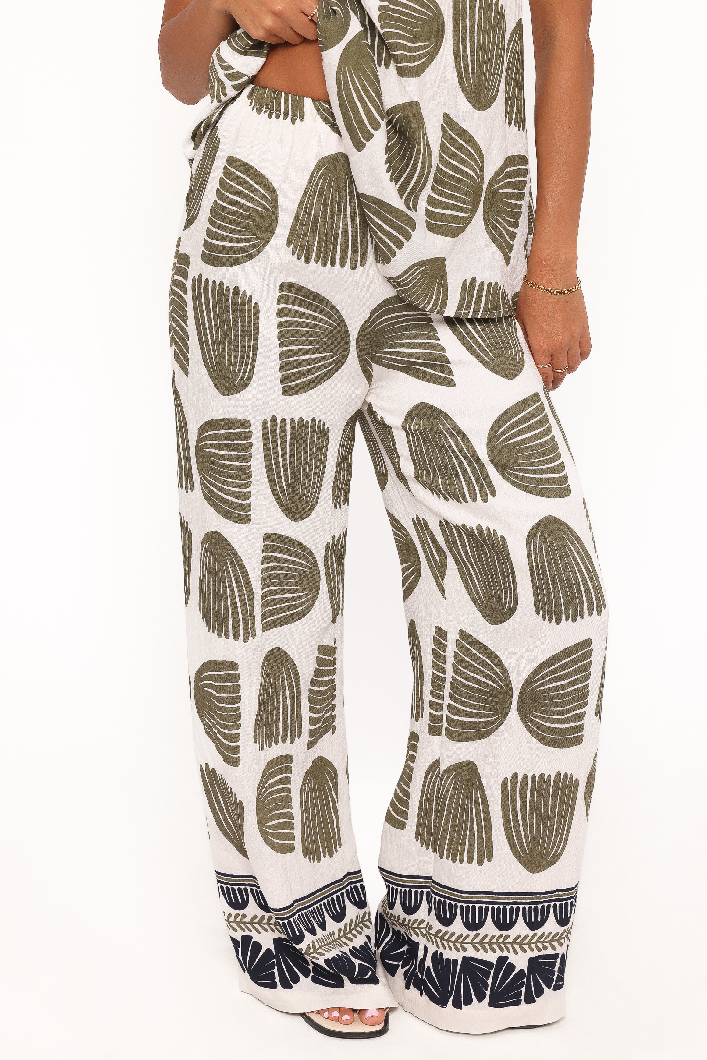 Brianna Pant Set - Green Palm Print