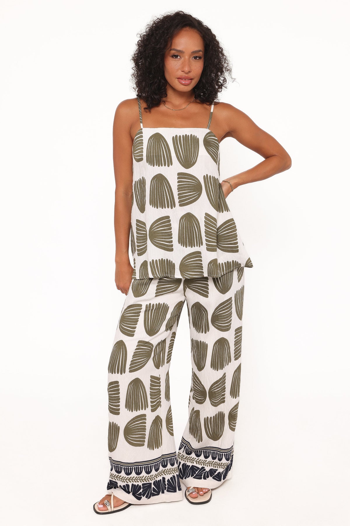 Brianna Pant Set - Green Palm Print