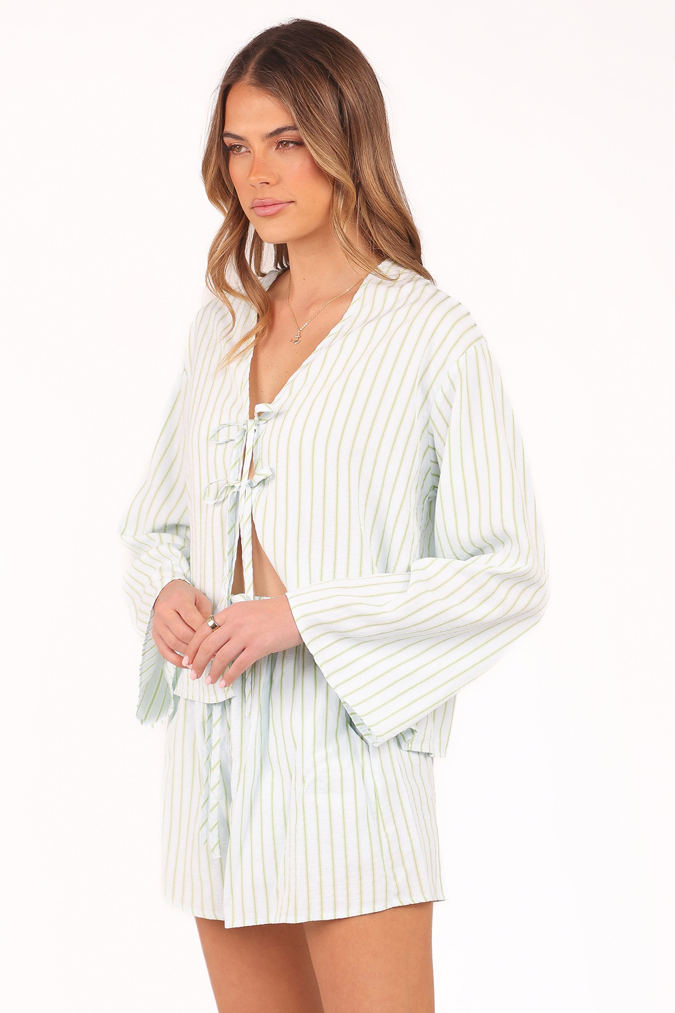 Flynn Short Set - Green Blue Stripe