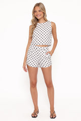Michelle Short Set - White/Black Polka Dot