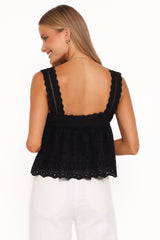 Aideen Eyelet Top - Black