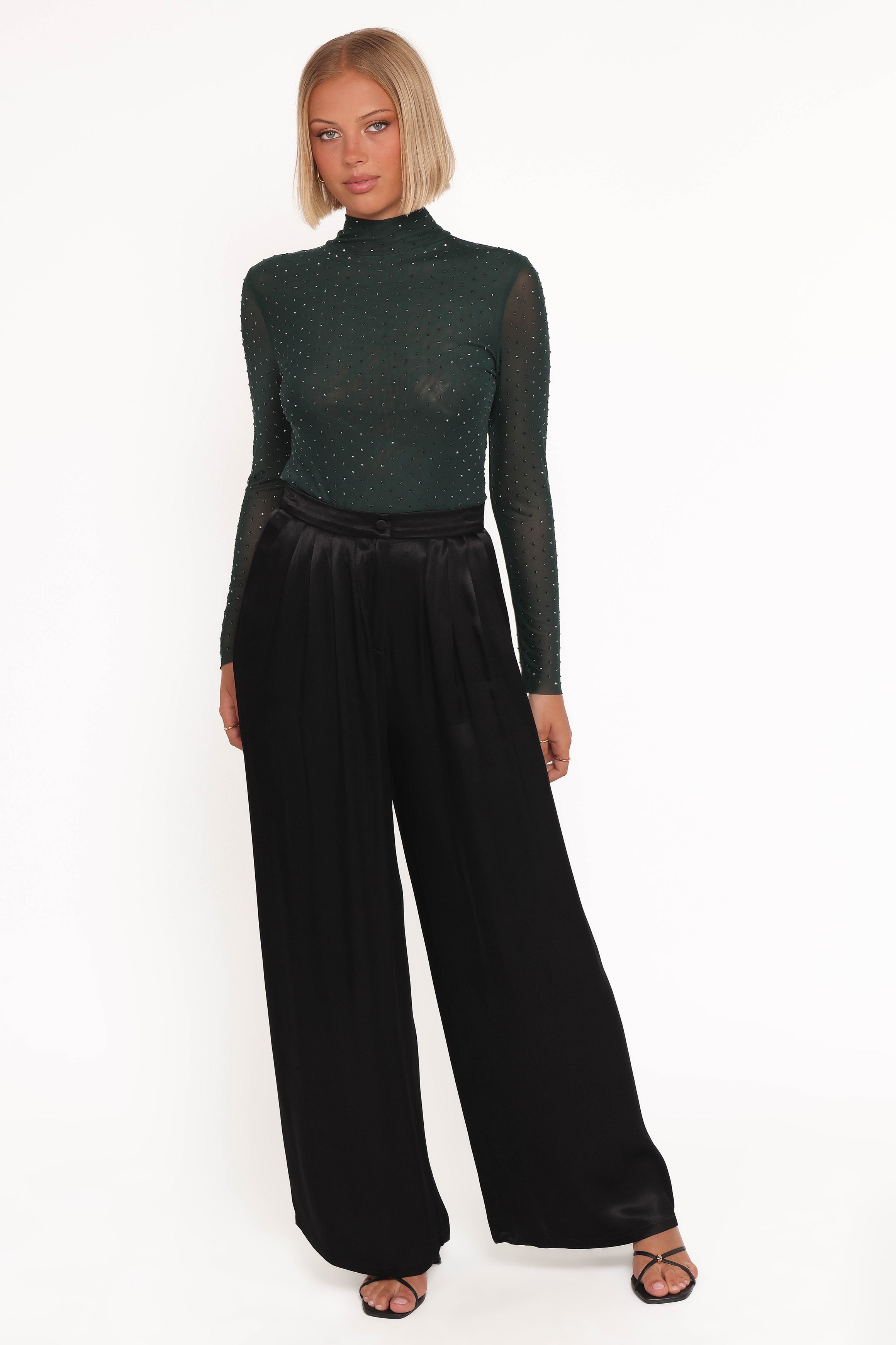 Alejandra Embellished Mesh Top - Hunter Green