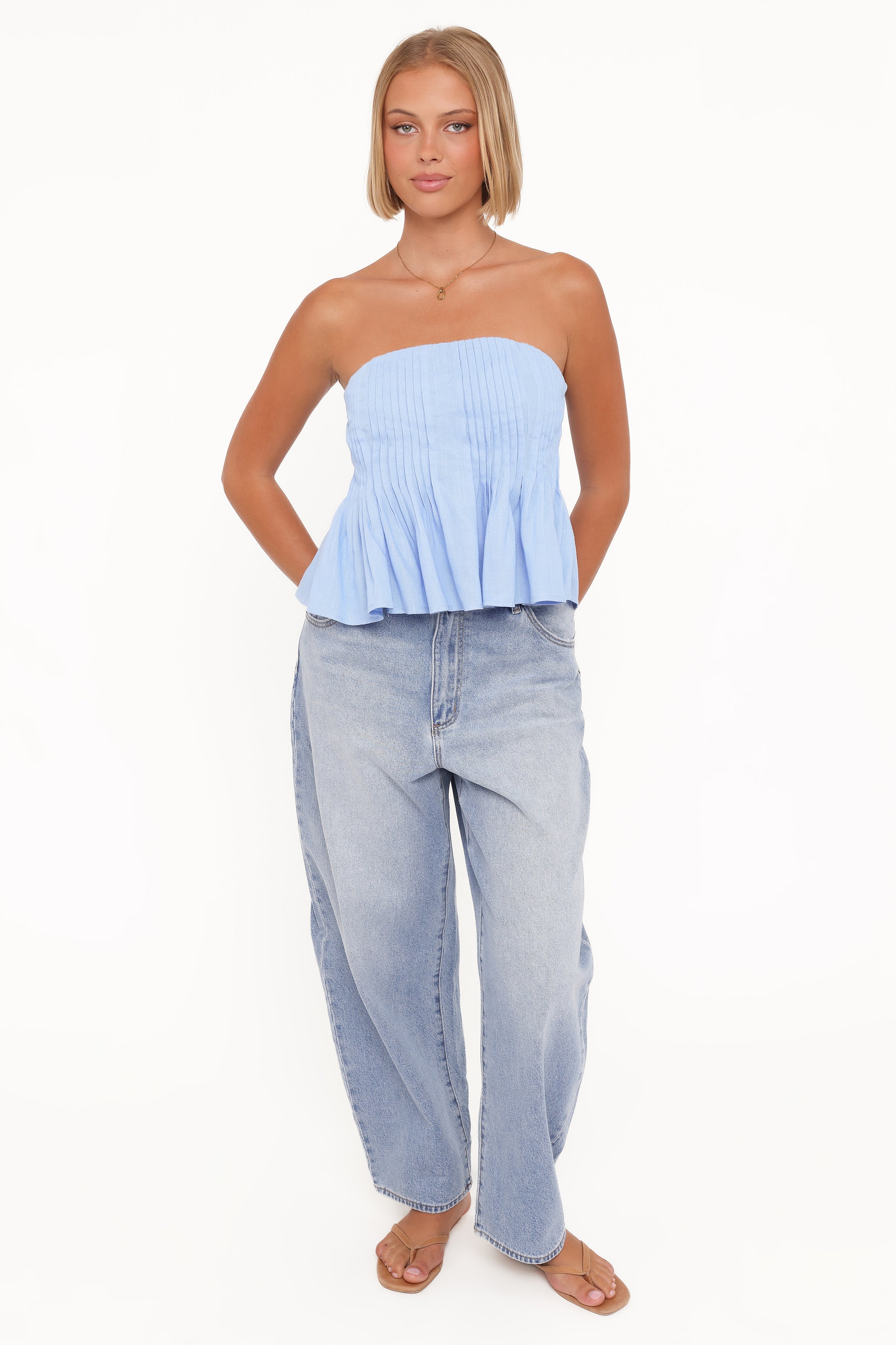 Cagnes Strapless Peplum Top - Blue