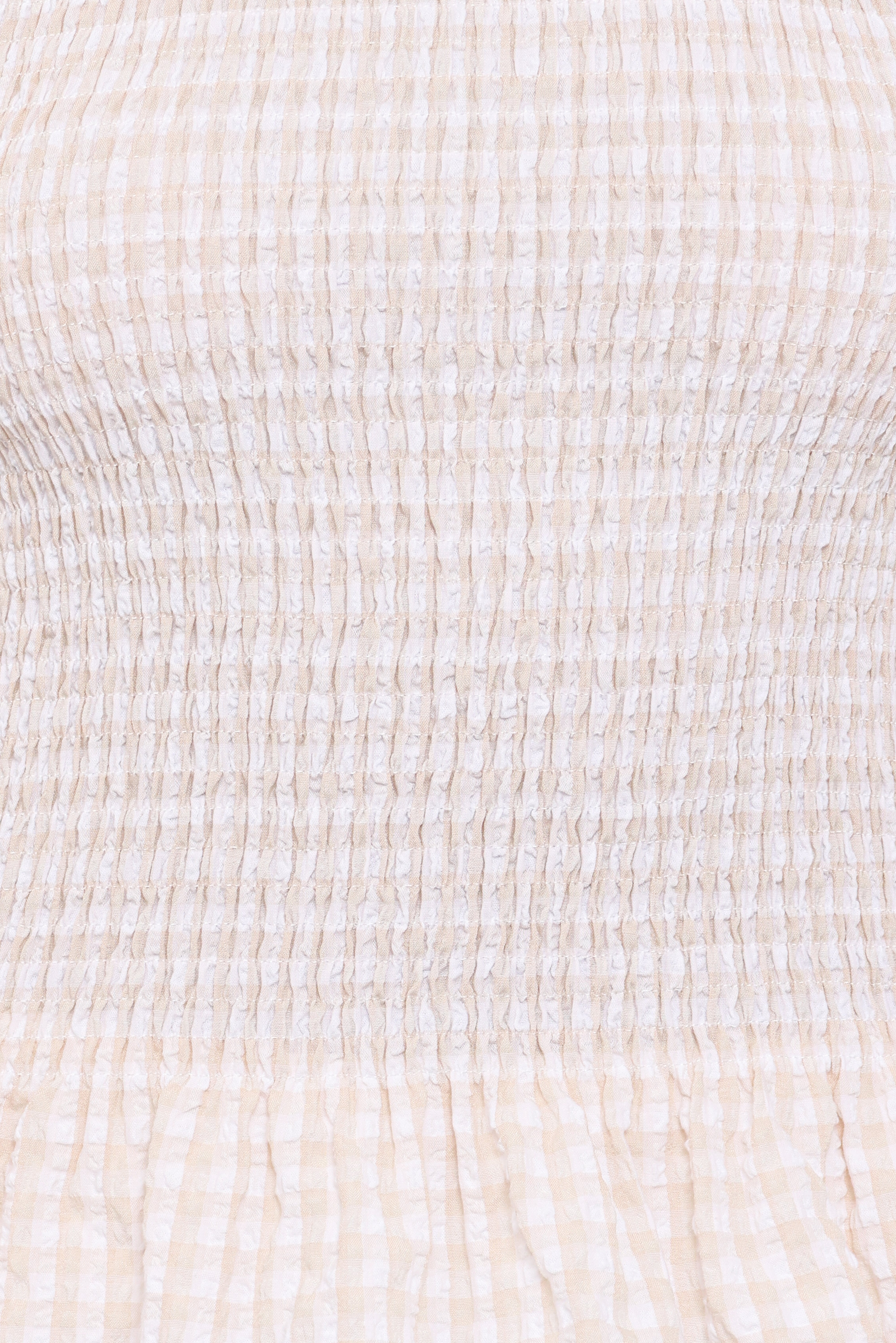 Callista Shirred Waist Top - Beige Gingham
