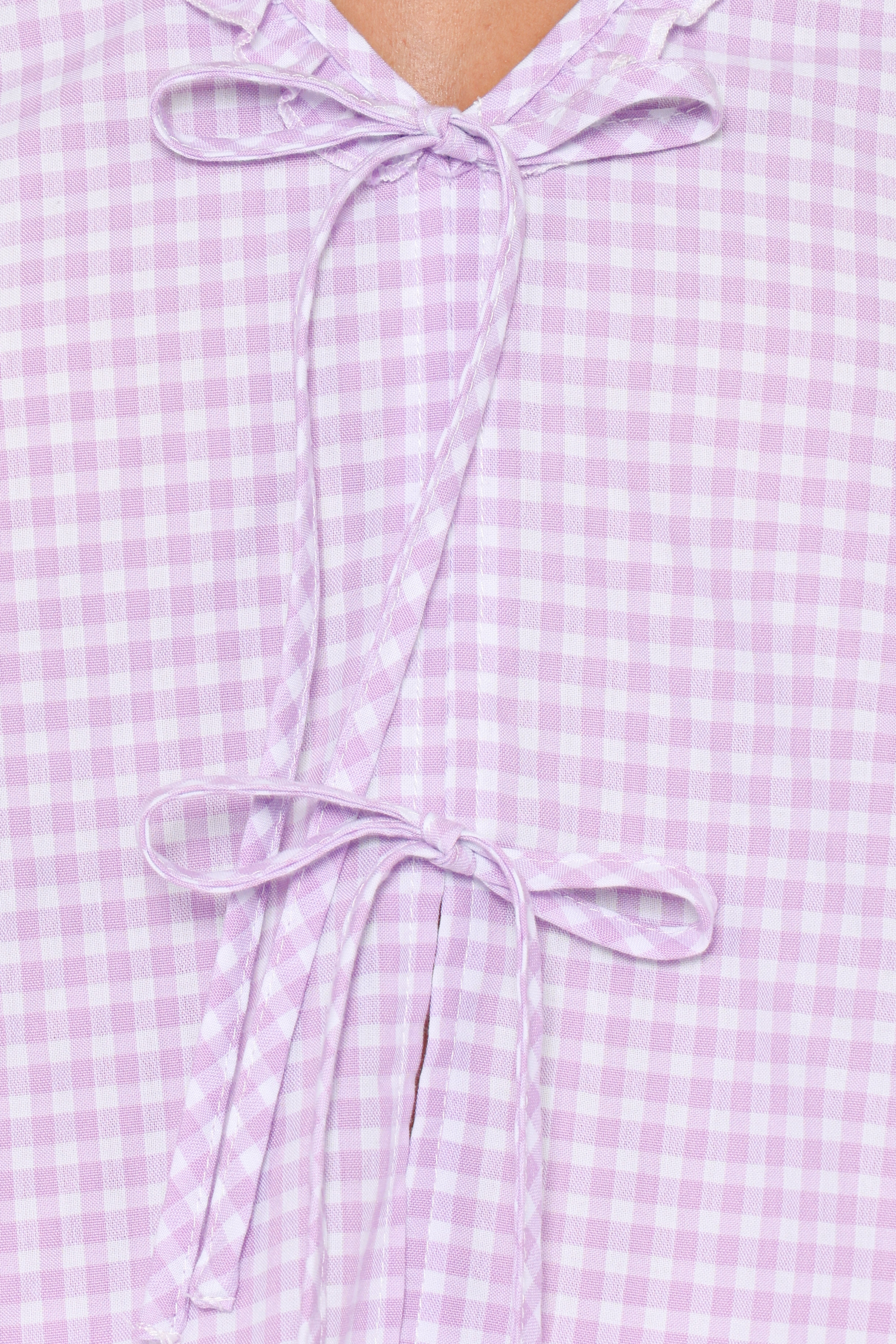 Fainche Front Tie Top - Lilac Gingham