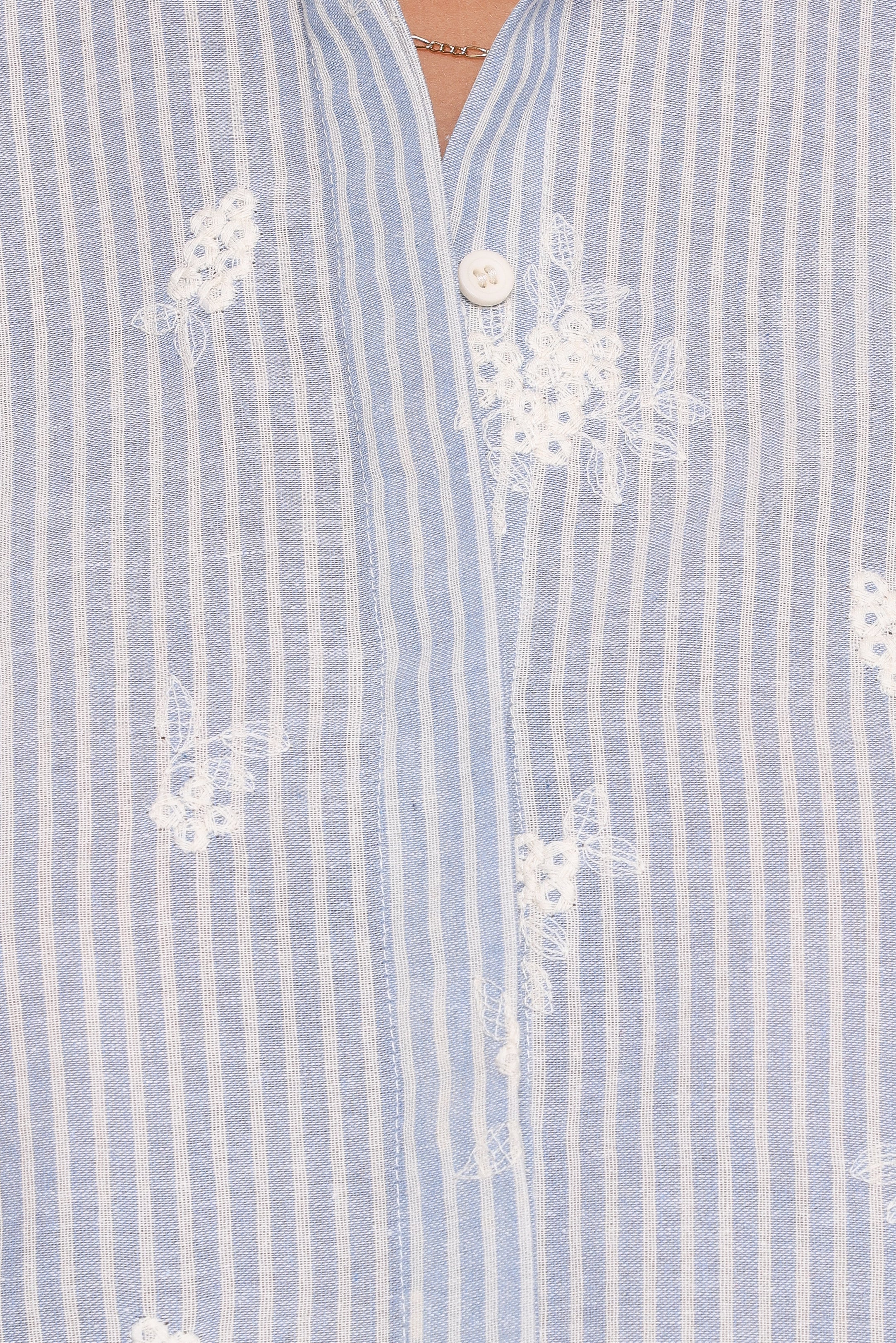 Floriana Tie Sleeve Shirt - Blue Stripe