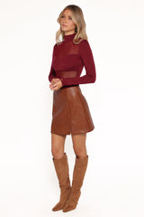 Kingsley Mesh Long Sleeve Bodysuit - Merlot