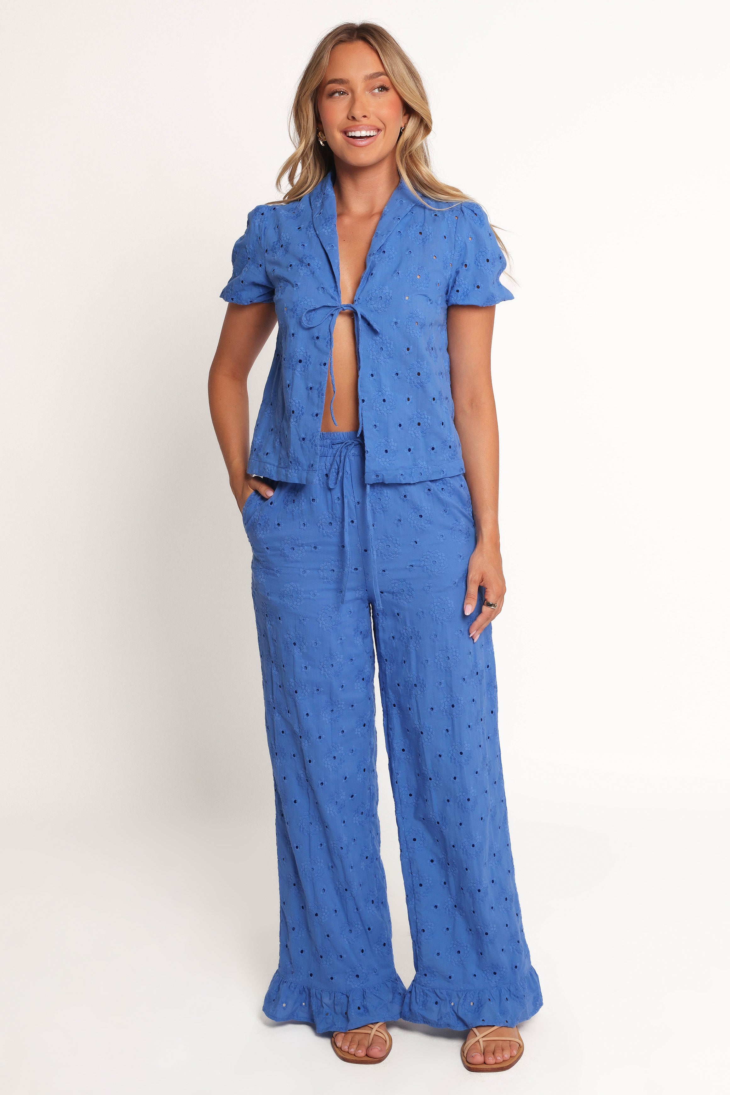 Ksenia Embroidered Tie Top - Cobalt
