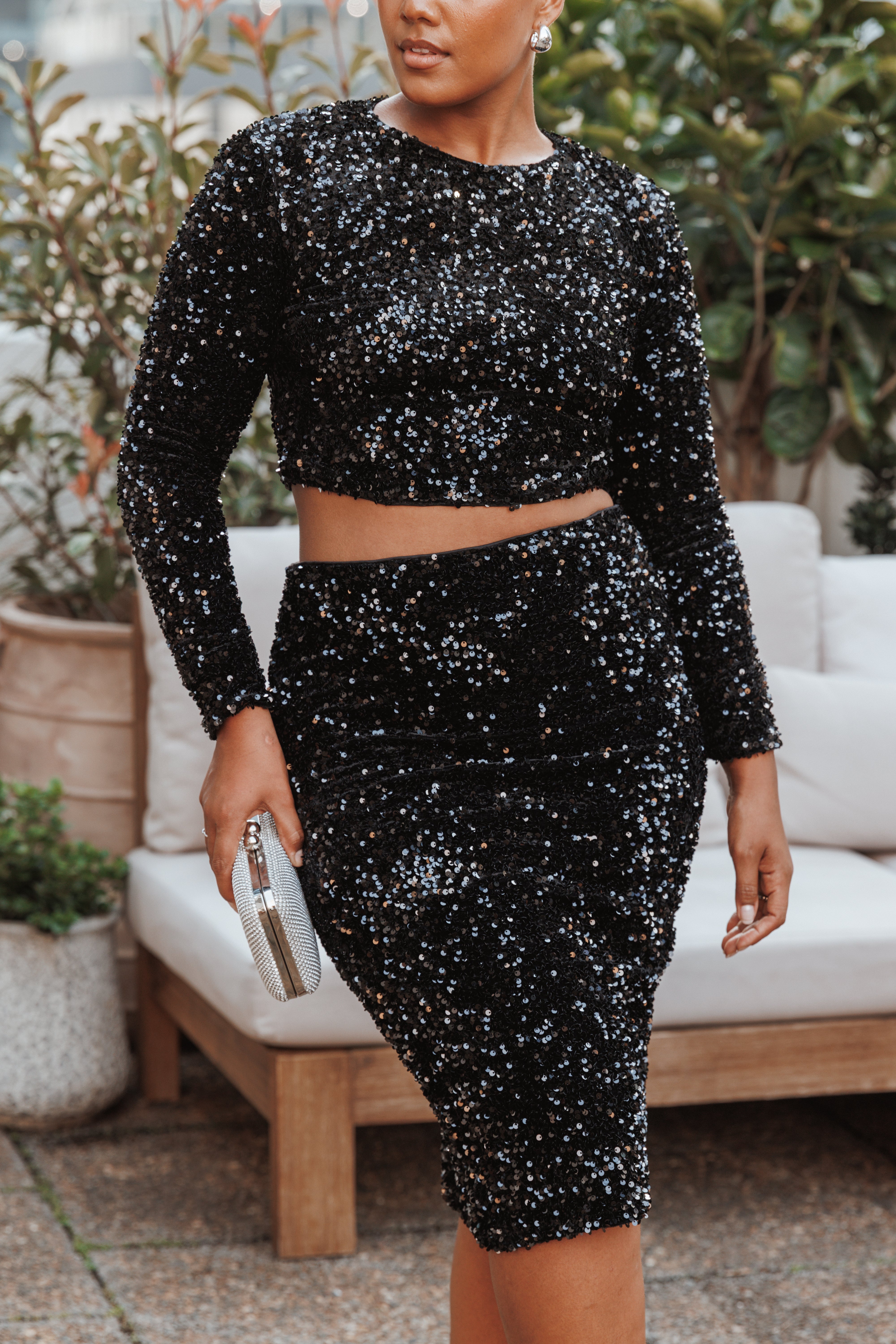 Quinne Cropped Sequin Top - Black