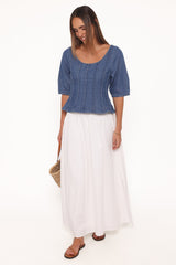 Saylor Denim Peplum Top - Blue Medium Wash