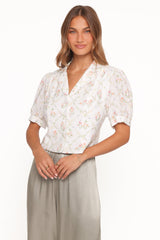 Steele Button Front Top - White Vintage Floral