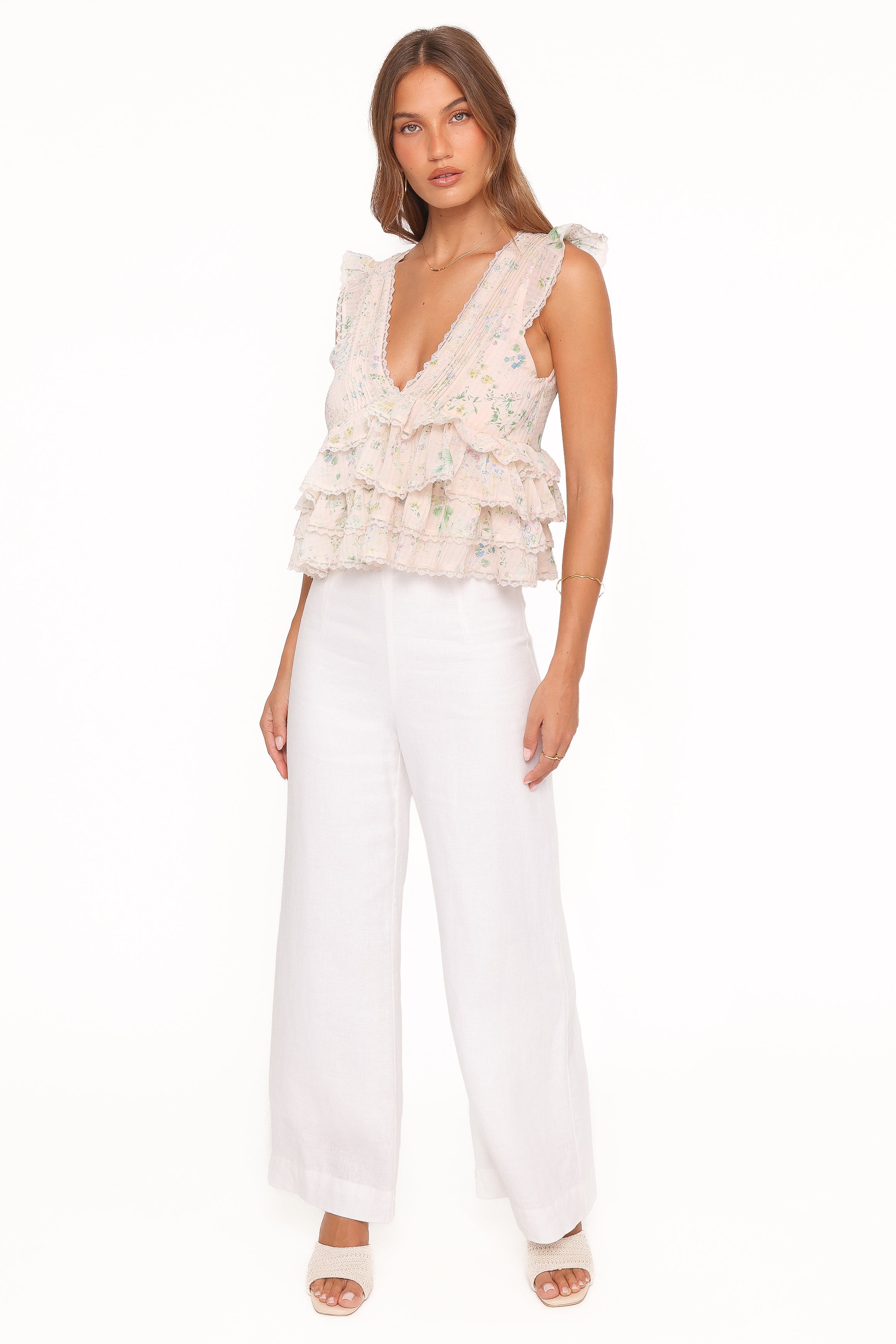 Yana Ruffle Top - Pastel Pink Floral